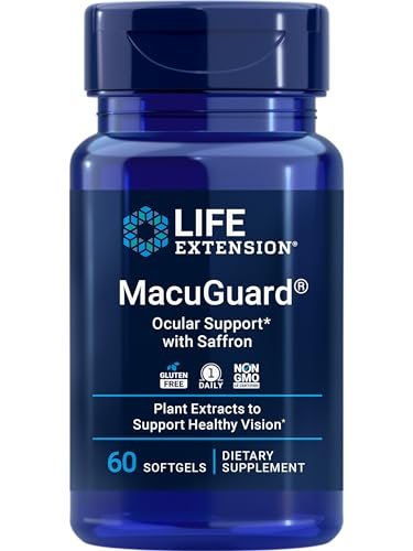 Life Extension MacuGuard Ocular Support mit Safran – Augengesundheit für scharfes Sehen – mit Lutein, Meso-Zeaxanthin, Zeaxanthin und Safran – Glutenfrei, Nicht-GVO – 60 Softgels