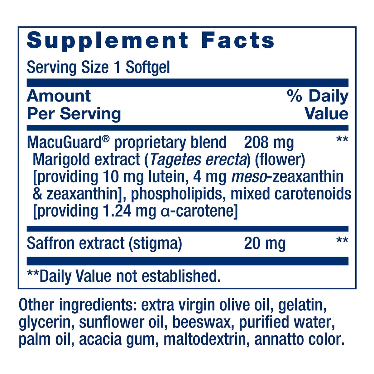Life Extension MacuGuard Ocular Support mit Safran – Augengesundheit für scharfes Sehen – mit Lutein, Meso-Zeaxanthin, Zeaxanthin und Safran – Glutenfrei, Nicht-GVO – 60 Softgels