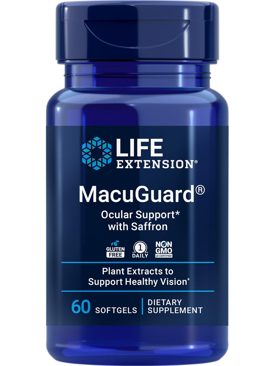 Life Extension MacuGuard Ocular Support mit Safran – Augengesundheit für scharfes Sehen – mit Lutein, Meso-Zeaxanthin, Zeaxanthin und Safran – Glutenfrei, Nicht-GVO – 60 Softgels