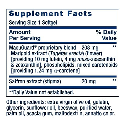 Life Extension MacuGuard Ocular Support mit Safran – Augengesundheit für scharfes Sehen – mit Lutein, Meso-Zeaxanthin, Zeaxanthin und Safran – Glutenfrei, Nicht-GVO – 60 Softgels