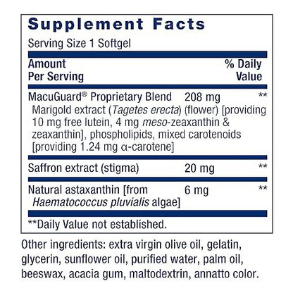 Life Extension MacuGuard Augenunterstützung mit Safran & Astaxanthin – Nahrungsergänzungsmittel für gesundes Sehen – mit Lutein, Zeaxanthin, Meso-Zeaxanthin – Glutenfrei, Nicht-GVO – 60 Weichkapseln