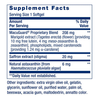 Life Extension MacuGuard Augenunterstützung mit Safran & Astaxanthin – Nahrungsergänzungsmittel für gesundes Sehen – mit Lutein, Zeaxanthin, Meso-Zeaxanthin – Glutenfrei, Nicht-GVO – 60 Weichkapseln