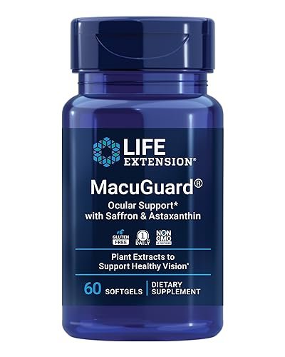 Life Extension MacuGuard Augenunterstützung mit Safran & Astaxanthin – Nahrungsergänzungsmittel für gesundes Sehen – mit Lutein, Zeaxanthin, Meso-Zeaxanthin – Glutenfrei, Nicht-GVO – 60 Weichkapseln