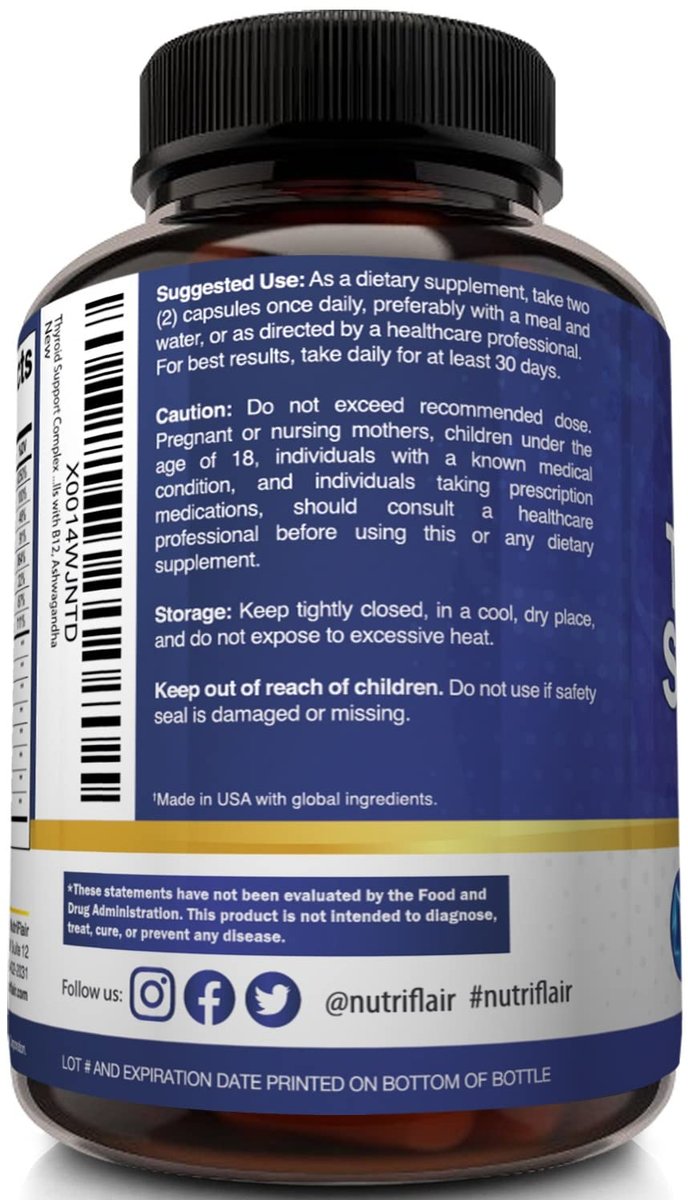 NutriFlair Thyroid Support Complex, 120 Kapseln – mit Jod, schwarzem Pfeffer, Ashwagandha, Vitamin B12 – Schilddrüsenpräparat für Frauen und Männer