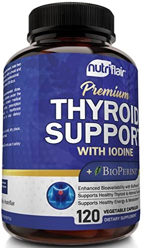 NutriFlair Thyroid Support Complex, 120 Kapseln – mit Jod, schwarzem Pfeffer, Ashwagandha, Vitamin B12 – Schilddrüsenpräparat für Frauen und Männer