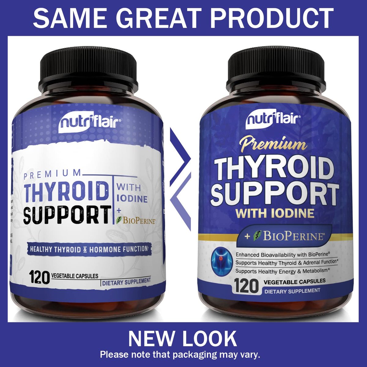 NutriFlair Thyroid Support Complex, 120 Kapseln – mit Jod, schwarzem Pfeffer, Ashwagandha, Vitamin B12 – Schilddrüsenpräparat für Frauen und Männer