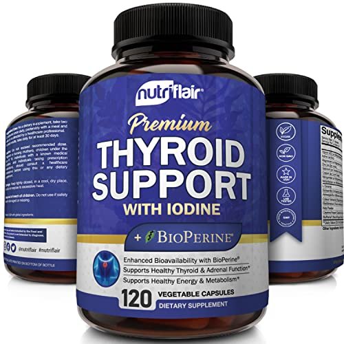 NutriFlair Thyroid Support Complex, 120 Kapseln – mit Jod, schwarzem Pfeffer, Ashwagandha, Vitamin B12 – Schilddrüsenpräparat für Frauen und Männer