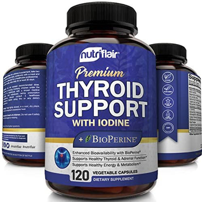 NutriFlair Thyroid Support Complex, 120 Kapseln – mit Jod, schwarzem Pfeffer, Ashwagandha, Vitamin B12 – Schilddrüsenpräparat für Frauen und Männer