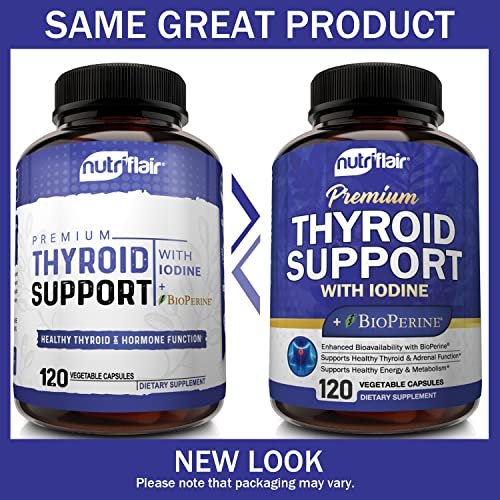 NutriFlair Thyroid Support Complex, 120 Kapseln – mit Jod, schwarzem Pfeffer, Ashwagandha, Vitamin B12 – Schilddrüsenpräparat für Frauen und Männer