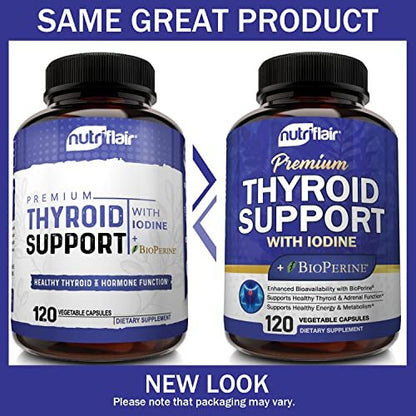 NutriFlair Thyroid Support Complex, 120 Kapseln – mit Jod, schwarzem Pfeffer, Ashwagandha, Vitamin B12 – Schilddrüsenpräparat für Frauen und Männer
