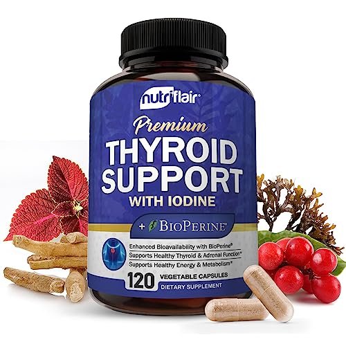 NutriFlair Thyroid Support Complex, 120 Kapseln – mit Jod, schwarzem Pfeffer, Ashwagandha, Vitamin B12 – Schilddrüsenpräparat für Frauen und Männer
