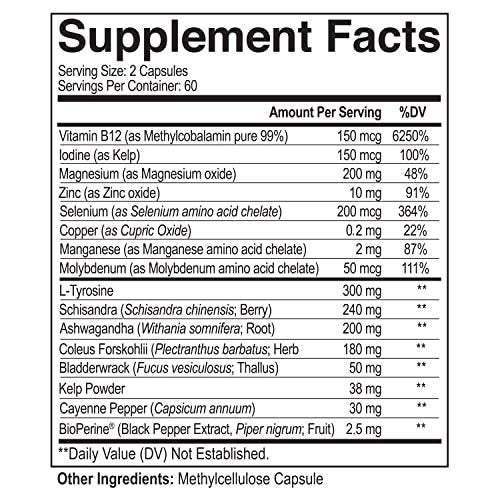 NutriFlair Thyroid Support Complex, 120 Kapseln – mit Jod, schwarzem Pfeffer, Ashwagandha, Vitamin B12 – Schilddrüsenpräparat für Frauen und Männer