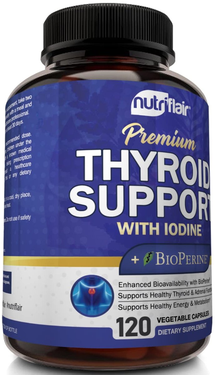 NutriFlair Thyroid Support Complex, 120 Kapseln – mit Jod, schwarzem Pfeffer, Ashwagandha, Vitamin B12 – Schilddrüsenpräparat für Frauen und Männer