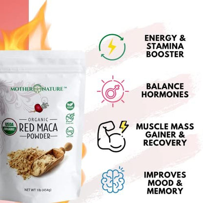 Rote Maca-Wurzelpulver, 454 g – Bio, roh, peruanisches Superfood für Frauen, USDA-zertifiziert, nicht gentechnisch verändert, vegan – Unterstützt Energie, Stimmung und Hormonhaushalt – glutenfrei