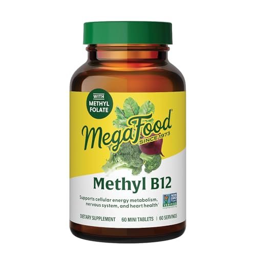 MegaFood Methyl B12 – Vegan – mit Methylfolat, Vitamin B12 & B6 – unterstützt die zelluläre Energieproduktion, die Gesundheit des Nervensystems und die Herz-Kreislauf-Funktion – 60 Tabletten