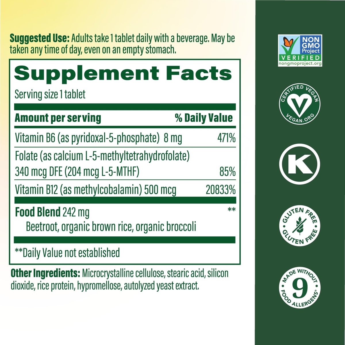 MegaFood Methyl B12 – Vegan – mit Methylfolat, Vitamin B12 & B6 – unterstützt die zelluläre Energieproduktion, die Gesundheit des Nervensystems und die Herz-Kreislauf-Funktion – 60 Tabletten