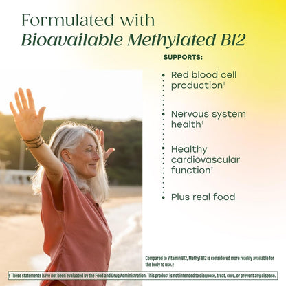 MegaFood Methyl B12 – Vegan – mit Methylfolat, Vitamin B12 & B6 – unterstützt die zelluläre Energieproduktion, die Gesundheit des Nervensystems und die Herz-Kreislauf-Funktion – 60 Tabletten