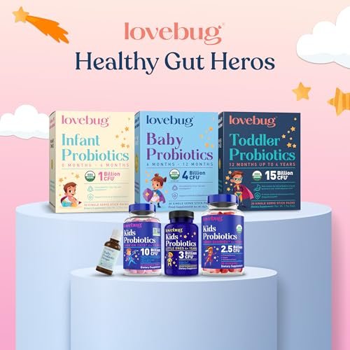 LOVEBUG Kids Probiotikum Pulver mit Präbiotischer Faser - Immununterstützung & Verstopfungslinderung für Kleinkinder - USDA Bio Probiotika für die Darm- & Verdauungsgesundheit von Kindern (Alter 1-4) - 30 Pack (Geschmacksneutral)