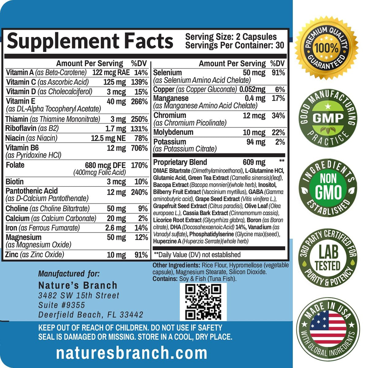40-in-1 Brain Booster Nahrungsergänzungsmittel für Fokus, Gedächtnis, Klarheit, Energie | Fortschrittliche Vitamine plus eBook | für Männer & Frauen, Kognitive Funktion Nootropikum mit DMAE, Geist-Gesundheitsformel | 60 Kapseln