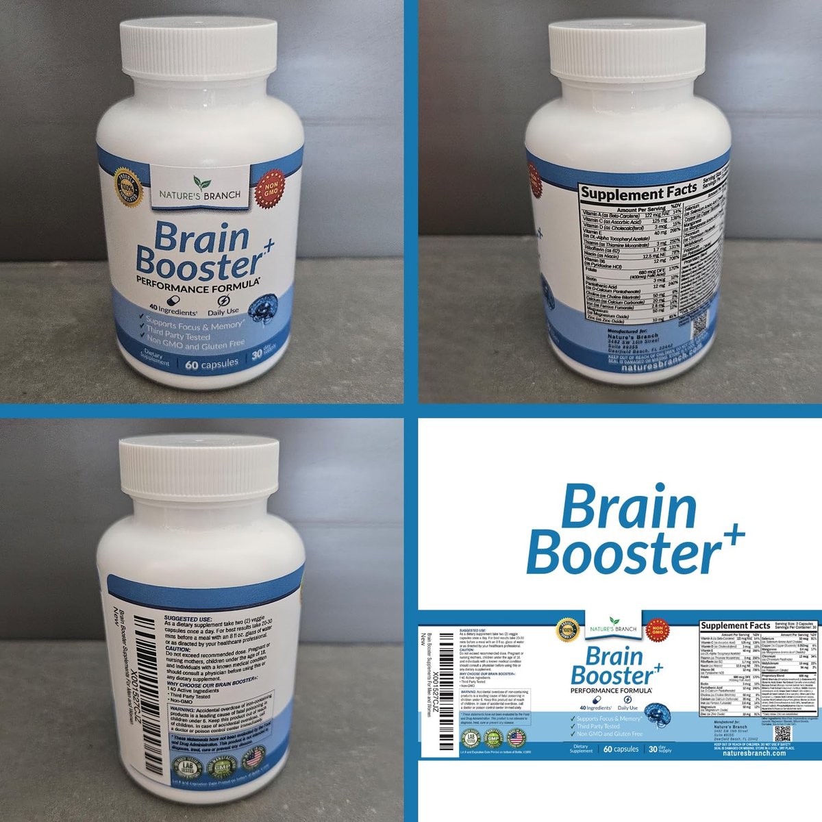 40-in-1 Brain Booster Nahrungsergänzungsmittel für Fokus, Gedächtnis, Klarheit, Energie | Fortschrittliche Vitamine plus eBook | für Männer & Frauen, Kognitive Funktion Nootropikum mit DMAE, Geist-Gesundheitsformel | 60 Kapseln