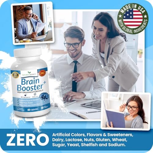 40-in-1 Brain Booster Nahrungsergänzungsmittel für Fokus, Gedächtnis, Klarheit, Energie | Fortschrittliche Vitamine plus eBook | für Männer & Frauen, Kognitive Funktion Nootropikum mit DMAE, Geist-Gesundheitsformel | 60 Kapseln