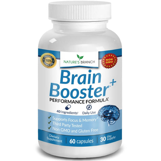 40-in-1 Brain Booster Nahrungsergänzungsmittel für Fokus, Gedächtnis, Klarheit, Energie | Fortschrittliche Vitamine plus eBook | für Männer & Frauen, Kognitive Funktion Nootropikum mit DMAE, Geist-Gesundheitsformel | 60 Kapseln
