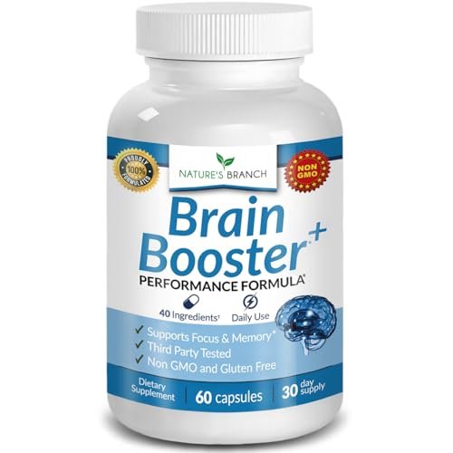 40-in-1 Brain Booster Nahrungsergänzungsmittel für Fokus, Gedächtnis, Klarheit, Energie | Fortschrittliche Vitamine plus eBook | für Männer & Frauen, Kognitive Funktion Nootropikum mit DMAE, Geist-Gesundheitsformel | 60 Kapseln