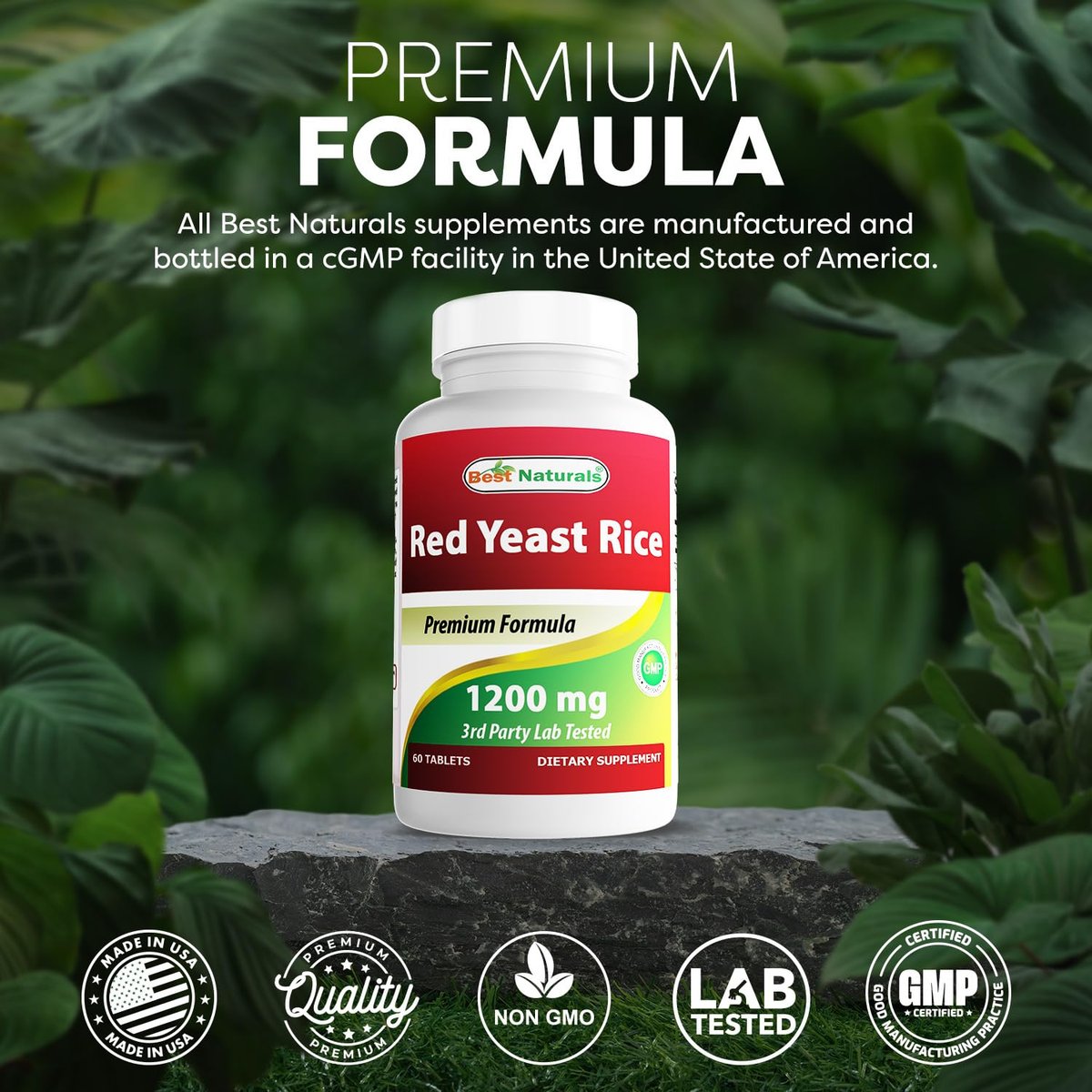 Best Naturals Rote Hefe Reis 1200 mg – 60 Tabletten (Citrinin-frei)