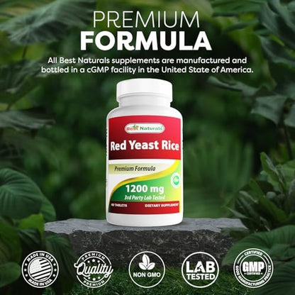 Best Naturals Rote Hefe Reis 1200 mg – 60 Tabletten (Citrinin-frei)