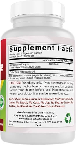 Best Naturals Serrapeptase 40.000 SPUs – 90 Kapseln, Hochdosiertes Verdauungsenzym