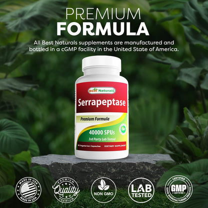 Best Naturals Serrapeptase 40.000 SPUs – 90 Kapseln, Hochdosiertes Verdauungsenzym