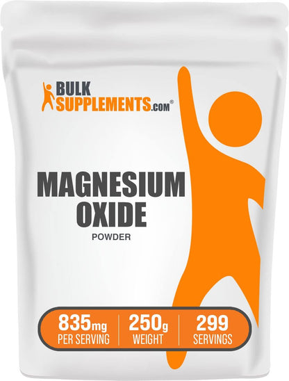 BulkSupplements.com Magnesiumoxid-Pulver - Magnesiumoxid Nahrungsergänzung, Mineralstoffpräparat - Lebensmittelqualität & glutenfrei, 835 mg pro Portion, 250 g (8,8 oz) (1er Pack)