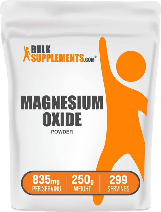 BulkSupplements.com Magnesiumoxid-Pulver - Magnesiumoxid Nahrungsergänzung, Mineralstoffpräparat - Lebensmittelqualität & glutenfrei, 835 mg pro Portion, 250 g (8,8 oz) (1er Pack)