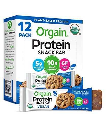 Orgain Bio Vegan Proteinriegel, Schokoladen-Chip-Cookie-Teig - 10g pflanzliches Protein, kalorienarme gesunde Snacks, laktose- und sojafrei, glutenfrei, nicht-GVO - 1,41 Unzen (12er-Pack)