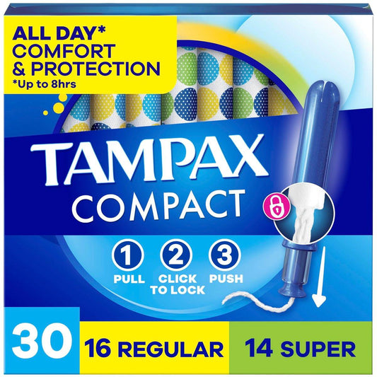 Tampax Compact Pearl Tampons Multipack mit LeakGuard-Braid & ausziehbarer Applikator, Regular/Super, 30 Stück