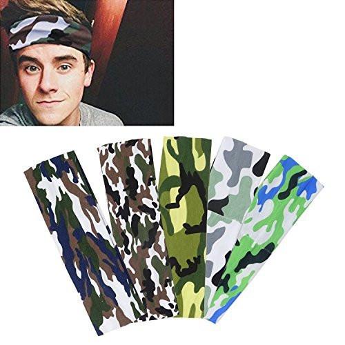 Honbay Outdoor Sport Stirnbänder im Camo-Design – 5er-Pack elastische Baumwoll-Stirnbänder für Teenager, Jungen, Männer und Frauen