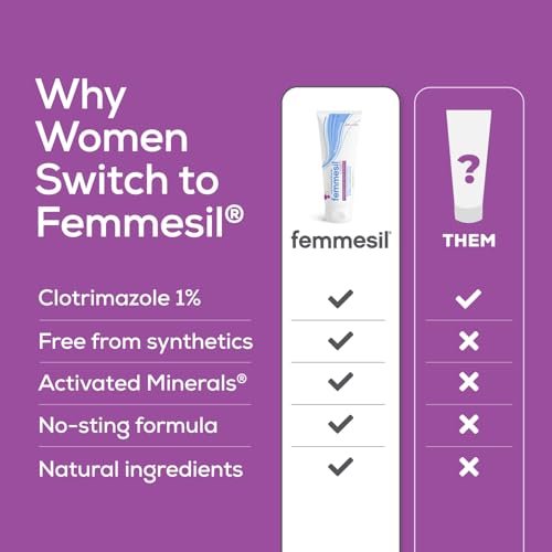 Femmesil Pilzinfektion Behandlung für Frauen mit Clotrimazol, Antimykotische Vaginalcreme zur Linderung von Juckreiz, Brennen und Unbehagen, 48 g Tube