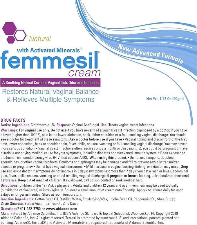 Femmesil Pilzinfektion Behandlung für Frauen mit Clotrimazol, Antimykotische Vaginalcreme zur Linderung von Juckreiz, Brennen und Unbehagen, 48 g Tube