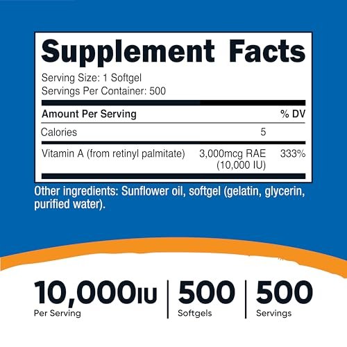 Nutricost Vitamin A 10.000 IE – 500 Weichkapseln, Hochdosiertes Nahrungsergänzungsmittel