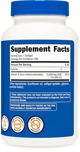 Nutricost Vitamin A 10.000 IE – 500 Weichkapseln, Hochdosiertes Nahrungsergänzungsmittel