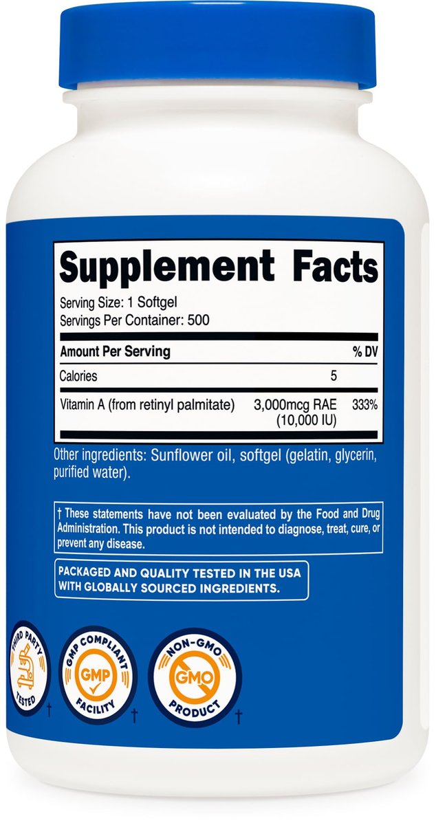 Nutricost Vitamin A 10.000 IE – 500 Weichkapseln, Hochdosiertes Nahrungsergänzungsmittel