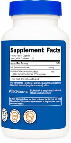 Nutricost DIM (Diindolylmethan) Plus BioPerin 300 mg, 120 vegane Kapseln – bis zu 4 Monate Versorgung, Maximalstärke DIM Nahrungsergänzungsmittel