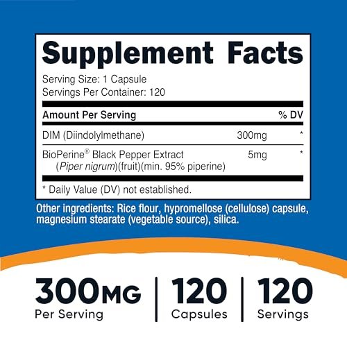 Nutricost DIM (Diindolylmethan) Plus BioPerin 300 mg, 120 vegane Kapseln – bis zu 4 Monate Versorgung, Maximalstärke DIM Nahrungsergänzungsmittel