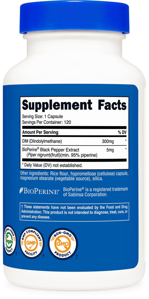Nutricost DIM (Diindolylmethan) Plus BioPerin 300 mg, 120 vegane Kapseln – bis zu 4 Monate Versorgung, Maximalstärke DIM Nahrungsergänzungsmittel