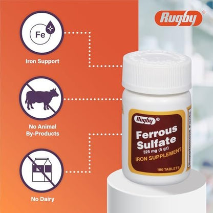 Rugby Ferrous Sulfat 325 mg Tabletten – Eisenpräparat für Frauen und Männer – 100 Stück (3er-Pack)