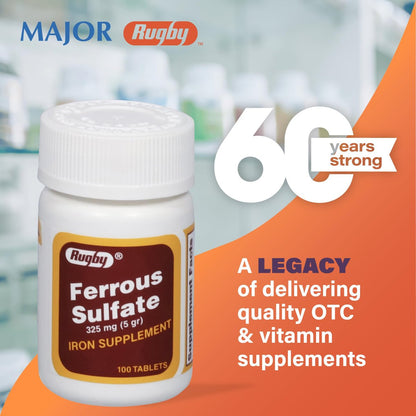 Rugby Ferrous Sulfat 325 mg Tabletten – Eisenpräparat für Frauen und Männer – 100 Stück (3er-Pack)