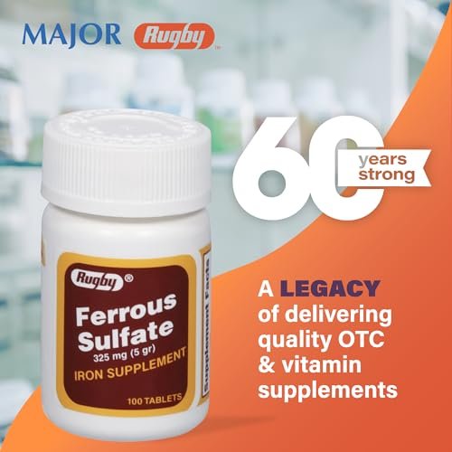 Rugby Eisen(II)-sulfat 325mg Tabletten – Eisenpräparat für Frauen und Männer – 100 Stück (1 Packung)