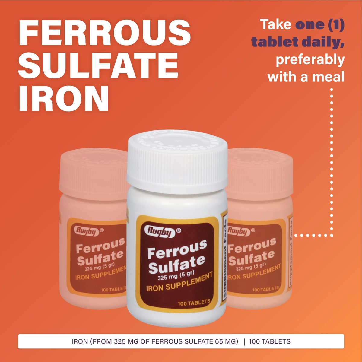 Rugby Ferrous Sulfat 325 mg Tabletten – Eisenpräparat für Frauen und Männer – 100 Stück (3er-Pack)