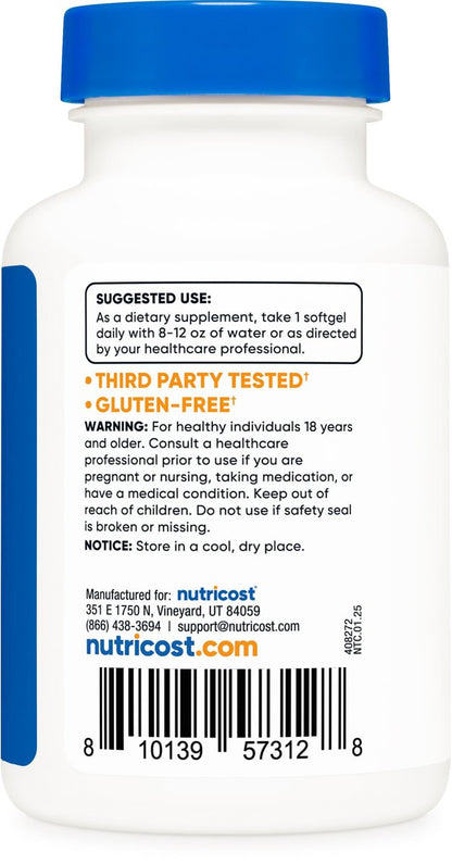 Nutricost Vitamin D3 10.000 IE – 240 Weichkapseln – Hochdosiert, Non-GMO, Glutenfrei