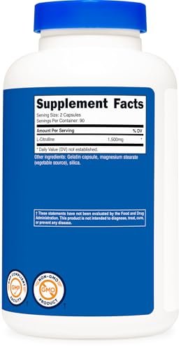 Nutricost L-Citrullin 1500mg, 180 Kapseln - 750mg pro Kapsel, Glutenfrei, Nicht-GVO